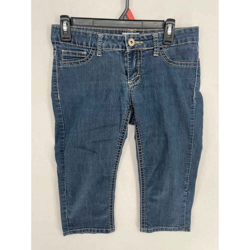Soundgirl Womens Capri Jeans Size 7 Dark Wash Stretch Denim Cropped Pants 3477